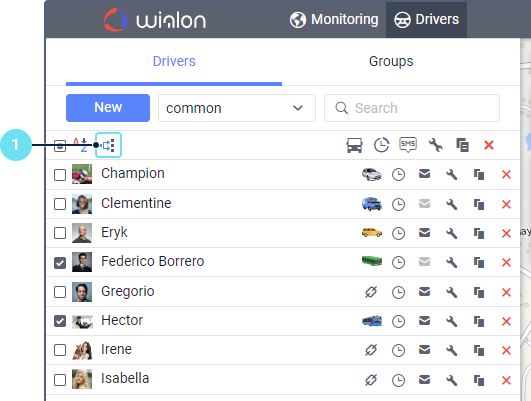 The "Drivers" tab interface features a blue branching icon—a square splitting into two arrows toward three stacked squares—used to configure the "Automatic assignment list".