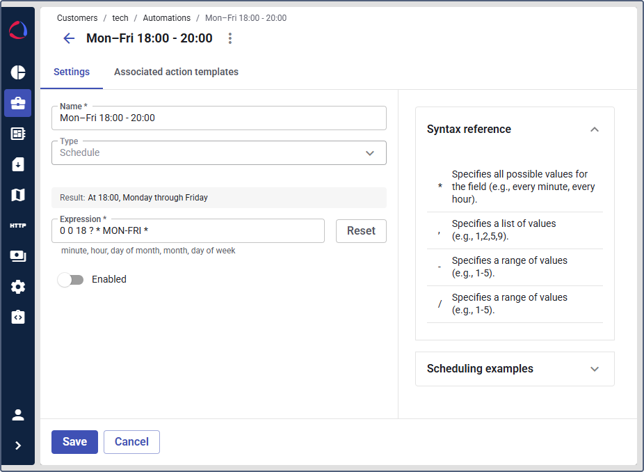 schedule automation settings