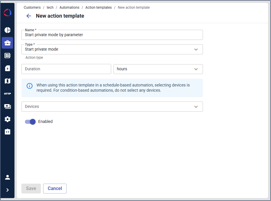 Start private mode by parameter action