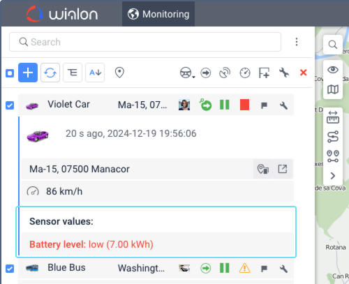 Colored sensor name and value in the unit extended information